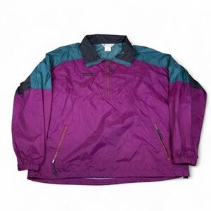 Columbia Anorak Pullover Jacket Unisex XL Purple Teal Nylon Vintage